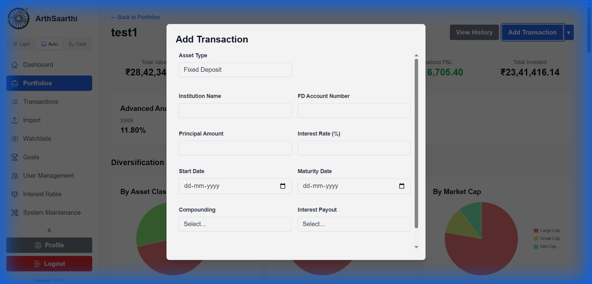 Add Fixed Deposit Modal