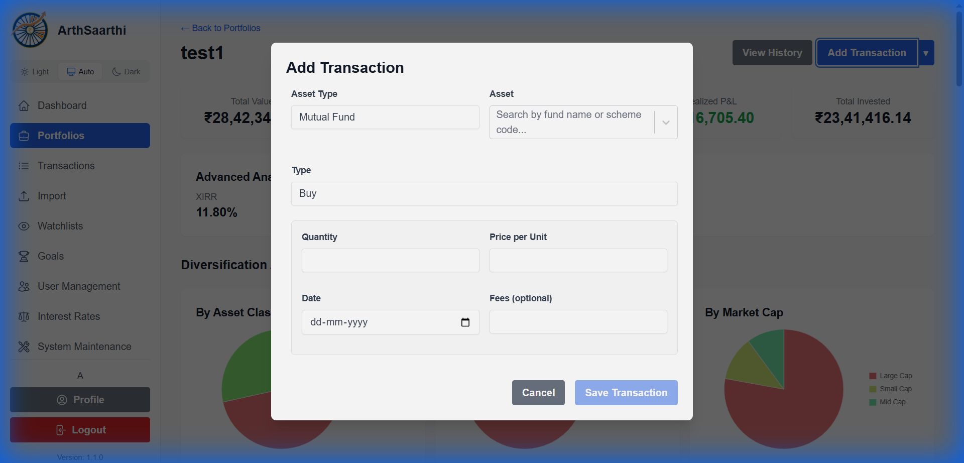 Add Mutual Fund Modal